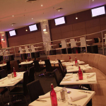 Design curved banquette seating and wall panels at the Mojo Lounge Penrith