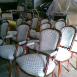 Set of 12 dining chairs done in a Warwick Tivoli fabric