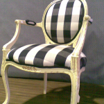 Louie chair restored with a chequered fabric chosen by client